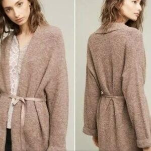 Moth By Anthropologie Brown Oversized Tie Open Front Cardigan Wool Blend